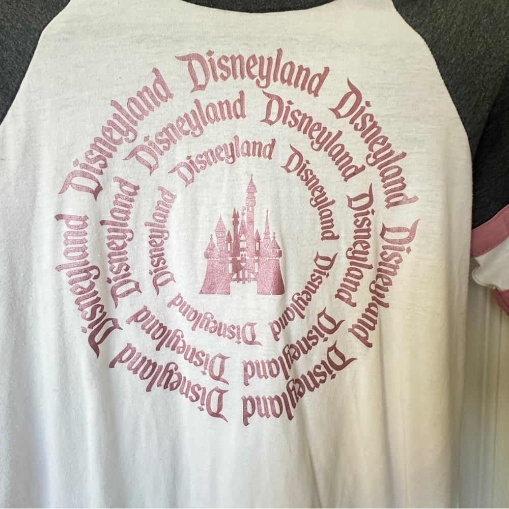 Disneyland Long Sleeve Tee with Hoodie- White and Gray with Pink Accents